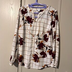 Liz Claiborne Burgundy Floral Check Blouse